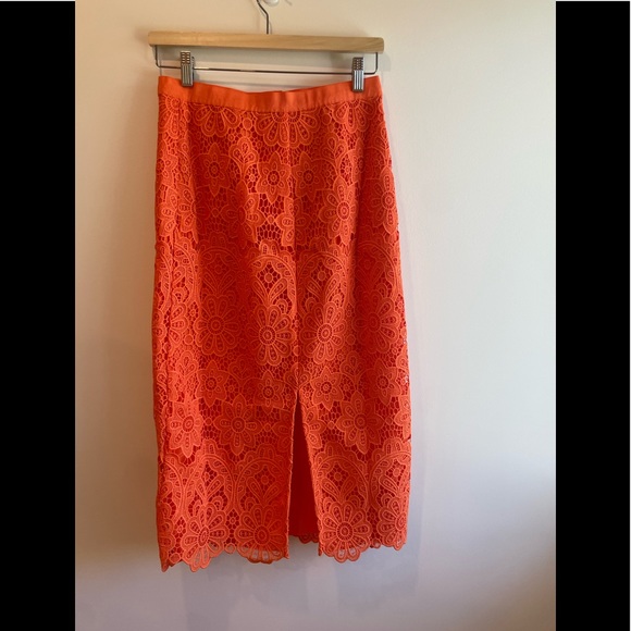 2022 Self-Portrait Orange Floral Guipure Midi Skirt - Picture 3 of 8